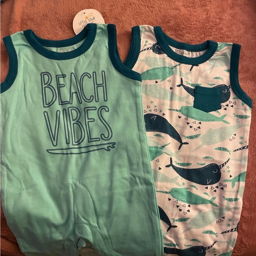 Kids Bodysuits - Teal and White